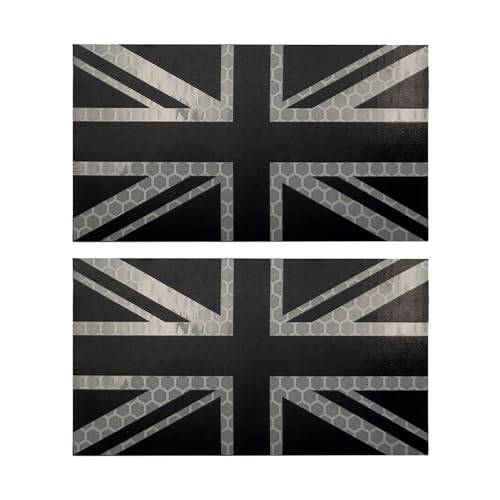 EmWoot Aufnäher mit Haken und Schlaufe für Großbritannien, 8,9 x 5,1 cm, IR-Infrarot, reflektierend, lasergeschnitten, 2 Stück (Schwarz / Weiß 02) von EmWoot