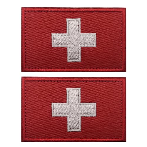 EmWoot Aufnäher mit Schweizer Flagge, bestickt, Militär, taktische Flicken mit Haken und Schlaufe, 2 Stück (02) von EmWoot