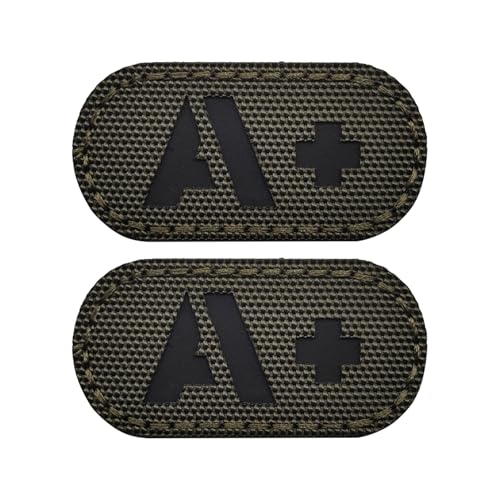 EmWoot Blutgruppe A+ Flicken, IR-Infrarot, reflektierend, lasergeschnitten, taktischer Aufnäher, Haken und Schlaufe (5,1 x 2,5 cm, Armeegrün), 2 Stück von EmWoot