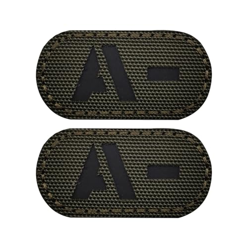 EmWoot Blutgruppe A - Flicken mit IR-Infrarot-Effekt, reflektierend, lasergeschnitten, taktischer Moral-Patch, Haken und Schlaufe (5,1 x 2,5 cm, Armeegrün), 2 Stück von EmWoot
