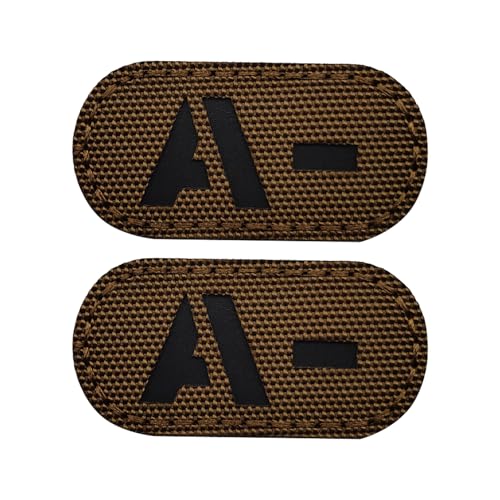 EmWoot Blutgruppe A Flicken mit IR-Infrarot-Reflektoren, lasergeschnitten, taktischer Moral-Patch, Haken und Schlaufe (5,1 x 2,5 cm, braun), 2 Stück von EmWoot