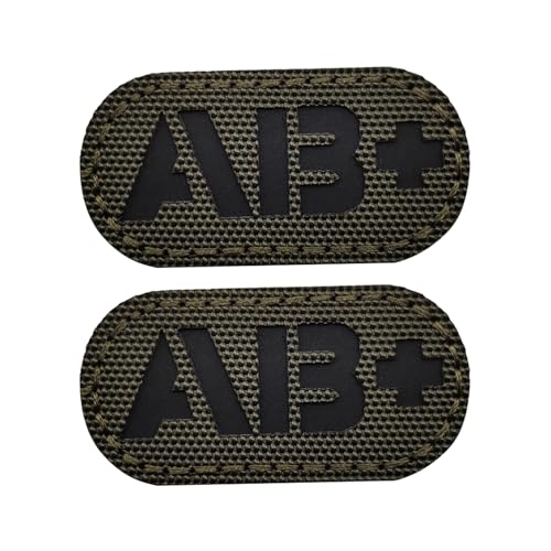 EmWoot Blutgruppe AB+ Flicken mit IR-Infrarot-Effekt, reflektierend, lasergeschnitten, taktischer Moral-Patch, Haken und Schlaufe (5,1 x 2,5 cm, Armeegrün), 2 Stück von EmWoot