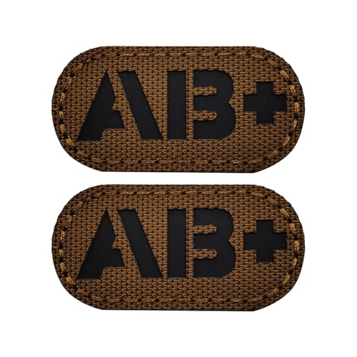 EmWoot Blutgruppe AB + Flicken IR Infrarot reflektierend, lasergeschnitten, taktischer Moral-Patch, Haken und Schlaufe (5,1 x 2,5 cm, braun), 2 Stück von EmWoot