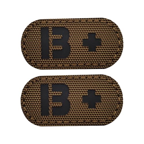 EmWoot Blutgruppe B+ Flicken mit IR-Infrarot-Effekt, reflektierend, lasergeschnitten, taktischer Moral-Patch, Haken und Schlaufe (5,1 x 2,5 cm, braun), 2 Stück von EmWoot