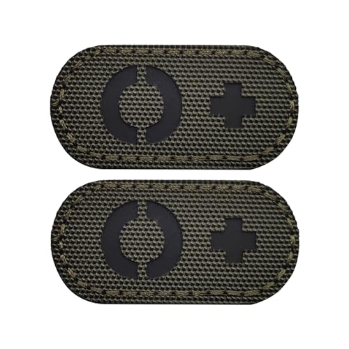 EmWoot Blutgruppe O+ Flicken, IR-Infrarot, reflektierend, lasergeschnitten, taktischer Aufnäher, Haken und Schlaufe (5,1 x 2,5 cm, Armeegrün), 2 Stück von EmWoot