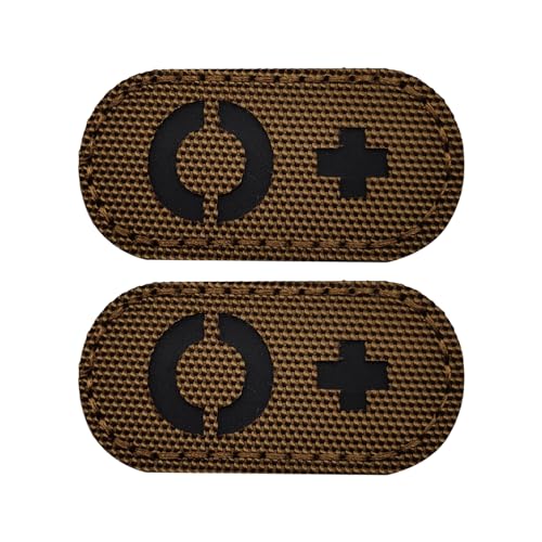 EmWoot Blutgruppe O+ Flicken, IR-Infrarot, reflektierend, lasergeschnitten, taktischer Aufnäher, Haken und Schlaufe (5,1 x 2,5 cm, braun), 2 Stück von EmWoot
