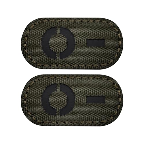 EmWoot Blutgruppe O Flicken IR Infrarot reflektierend, lasergeschnitten, taktischer Aufnäher, Haken und Schlaufe (5,1 x 2,5 cm, Armeegrün), 2 Stück von EmWoot