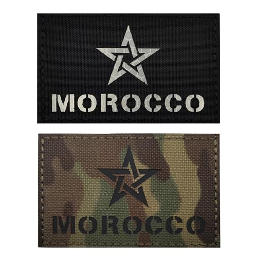 EmWoot Flicken mit Marokko-Flagge, IR-Infrarot, reflektierend, lasergeschnitten, taktischer Moral-Patch, Haken und Schlaufe (CP und Schwarzweiß), 2 Stück von EmWoot