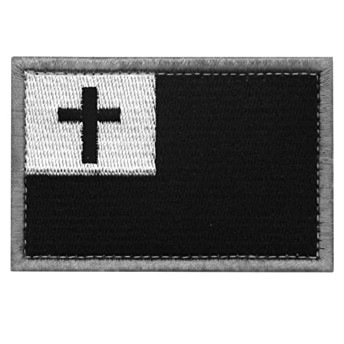 Christliche Flagge Bestickter Aufnäher mit Haken- und Flauschbänder, Weiß schwarz von EmbTao
