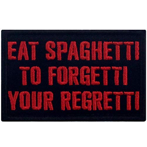 Eat Spaghetti To Forgetti Bestickter Aufnäher mit Haken- und Flauschbänder, Rot schwarz von EmbTao