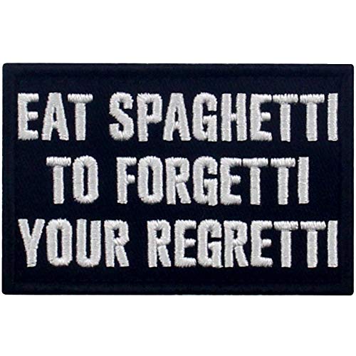 Eat Spaghetti To Forgetti Bestickter Aufnäher mit Haken- und Flauschbänder, Weiß schwarz von EmbTao