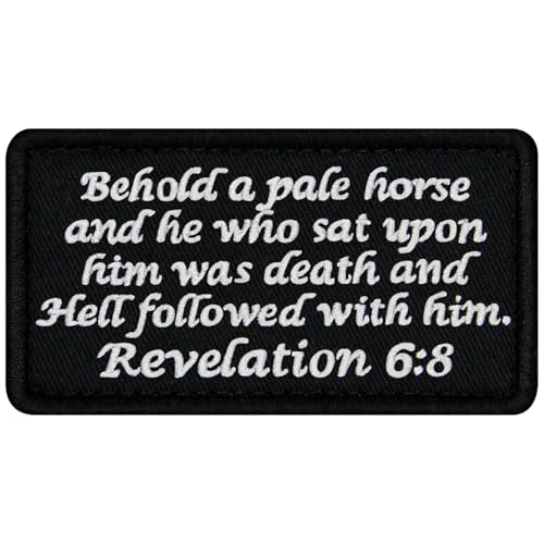 EmbTao Aufnäher mit Aufschrift "Revelation 6:8 Behold A Pale Horse", bestickt, Biker-Abzeichen, lustige Applikation, Haken- und Schlaufen-Emblem EmbTao Aufnäher mit Aufschrift "Revelation 6:8 Behold A Pale Horse", bestickt, Biker-Abzeichen, lustige Applikation, Haken- und Schlaufen-Emblem von EmbTao