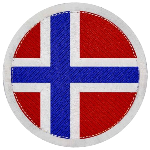 EmbTao Runde Norwegen-Flagge, rund, Nationalaufnäher, bestickt, Biker-Abzeichen, lustige Applikation, Haken- und Schlaufen-Emblem EmbTao Runde Norwegen-Flagge, rund, Nationalaufnäher, bestickt, Biker-Abzeichen, lustige Applikation, Haken- und Schlaufen-Emblem von EmbTao