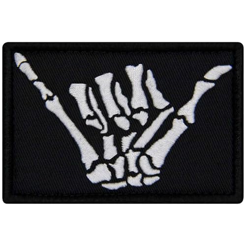 EmbTao Skelett Woohoo That's So Cool Gesture Patch bestickt Biker Badge Funny Applique Hook & Loop Emblem von EmbTao