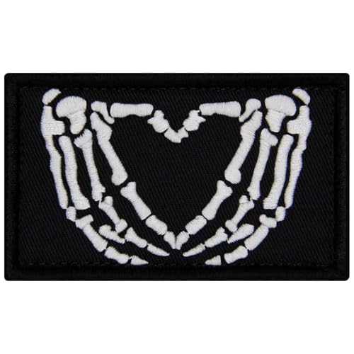 EmbTao Taktischer Skelett-Herz-Handaufnäher, bestickt, Biker-Abzeichen, Applikation, Haken- und Schlaufen-Emblem EmbTao Taktischer Skelett-Herz-Handaufnäher, bestickt, Biker-Abzeichen, Applikation, Haken- und Schlaufen-Emblem von EmbTao