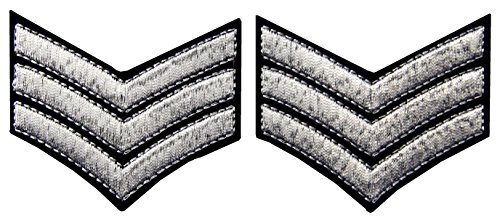 Militäruniform Chevrons Sergeant Stripes Army Abzeichen Bestickter Aufnäher mit Haken- und Flauschbänder, 2 Stücke, Silber von EmbTao