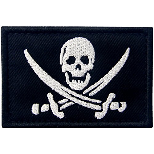 Piratenflagge Militärische Moral Bestickter Aufnäher mit Haken- und Flauschbänder, Weiß Schwarz von EmbTao