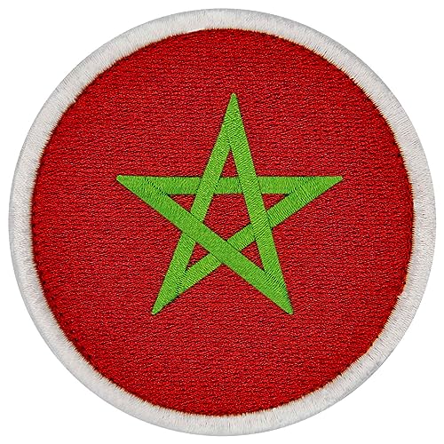Runde Flagge Marokko Bestickter Aufnäher mit Haken- und Flauschbänder von EmbTao