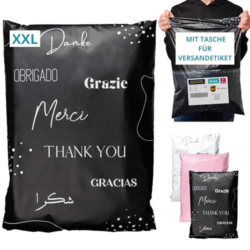 EMBALLAX - 20 Versandtaschen MIT TASCHE FÜR VERSANDETIKETT - XXL 60x45cm - WIDERSTANDSFÄHIG/WASSERDICHT - Versandtüten für Kleidung - Warensendung Umschlag für Kartons - Versandbeutel - Danke von EmballaX