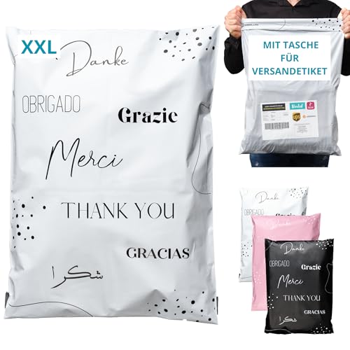 EMBALLAX - 20 Versandtaschen MIT TASCHE FÜR VERSANDETIKETT - XXL 60x45cm - WIDERSTANDSFÄHIG/WASSERDICHT - Versandtüten für Kleidung - Warensendung Umschlag für Kartons - Versandbeutel - Danke EMBALLAX - 20 Versandtaschen MIT TASCHE FÜR VERSANDETIKETT - XXL 60x45cm - WIDERSTANDSFÄHIG/WASSERDICHT - Versandtüten für Kleidung - Warensendung Umschlag für Kartons - Versandbeutel - Danke von EmballaX