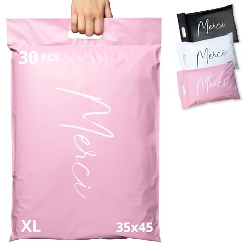 EMBALLAX - 30 Versandtaschen Warensendung - XL 45x35cm - UNDURCHSICHTIG/WIDERSTANDSFÄHIG/WASSERDICHT - Versandtüten für Kleidung - Umschlag für Kartons - Versandbeutel - Versandtasche - Danke von EmballaX