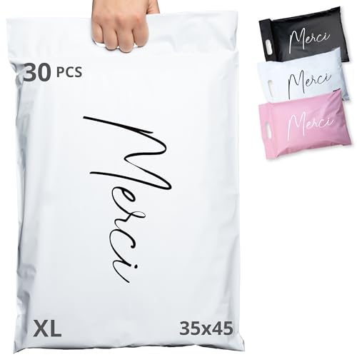 EMBALLAX - 30 Versandtaschen Warensendung - XL 45x35cm - UNDURCHSICHTIG/WIDERSTANDSFÄHIG/WASSERDICHT - Versandtüten für Kleidung - Umschlag für Kartons - Versandbeutel - Versandtasche - Danke von EmballaX