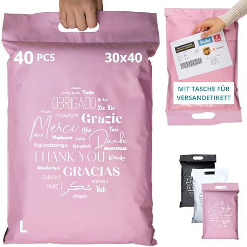 40 Versandtaschen MIT VERSANDSCHEIN - L 30x40cm - 100% UNDURCHSICHTIG/WIDERSTANDSFÄHIG - Versandtüten für Kleidung - Warensendung Umschlag für Kartons - Versandbeutel mit Griff - Versandtasche von EmballaX