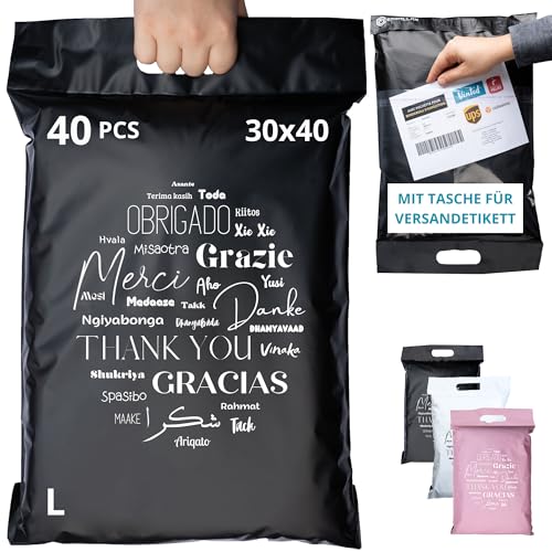 40 Versandtaschen MIT VERSANDSCHEIN - L 30x40cm - 100% UNDURCHSICHTIG/WIDERSTANDSFÄHIG - Versandtüten für Kleidung - Warensendung Umschlag für Kartons - Versandbeutel mit Griff - Versandtasche von EmballaX
