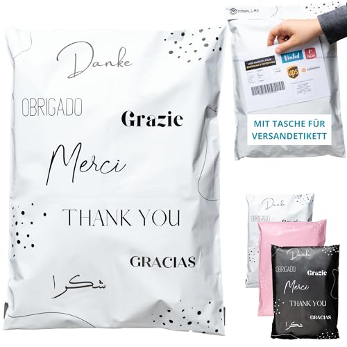 EMBALLAX - 50 Versandtaschen MIT TASCHE FÜR VERSANDETIKETT - L 40x30cm - WIDERSTANDSFÄHIG/WASSERDICHT - Versandtüten für Kleidung - Warensendung Umschlag für Kartons - Versandbeutel - Danke EMBALLAX - 50 Versandtaschen MIT TASCHE FÜR VERSANDETIKETT - L 40x30cm - WIDERSTANDSFÄHIG/WASSERDICHT - Versandtüten für Kleidung - Warensendung Umschlag für Kartons - Versandbeutel - Danke von EmballaX