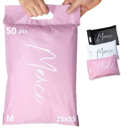 EMBALLAX - 50 Versandtaschen Warensendung - M 35x25cm - UNDURCHSICHTIG/WIDERSTANDSFÄHIG/WASSERDICHT - Versandtüten für Kleidung - Umschlag für Kartons - Versandbeutel - Versandtasche - Danke von EmballaX
