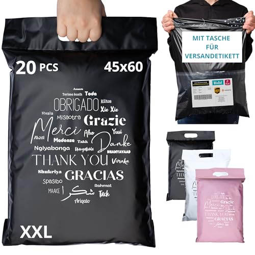 EMBALLAX - 20 Versandtaschen MIT TASCHE FÜR VERSANDETIKETT - XXL 60x45cm - WIDERSTANDSFÄHIG/WASSERDICHT - Versandtüten für Kleidung - Warensendung Umschlag für Kartons - Versandbeutel - Danke EMBALLAX - 20 Versandtaschen MIT TASCHE FÜR VERSANDETIKETT - XXL 60x45cm - WIDERSTANDSFÄHIG/WASSERDICHT - Versandtüten für Kleidung - Warensendung Umschlag für Kartons - Versandbeutel - Danke von EmballaX