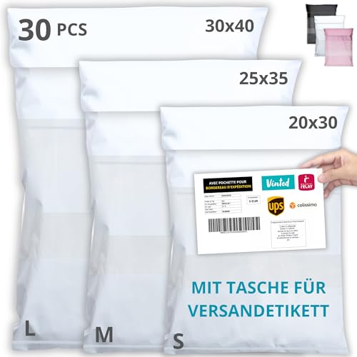 EMBALLAX - 30 Versandtaschen MIT TASCHE FÜR VERSANDETIKETT - 3 Größen S/M/L - WIDERSTANDSFÄHIG/WASSERDICHT - Versandtüten für Kleidung - Warensendung Umschlag für Kartons - Versandbeutel - Danke EMBALLAX - 30 Versandtaschen MIT TASCHE FÜR VERSANDETIKETT - 3 Größen S/M/L - WIDERSTANDSFÄHIG/WASSERDICHT - Versandtüten für Kleidung - Warensendung Umschlag für Kartons - Versandbeutel - Danke von EmballaX