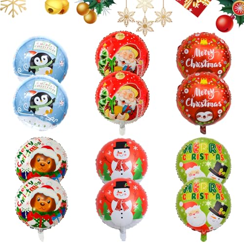 12 Stück Weihnachts-Folienballons, Frohe Weihnachten, Aluminiumfolienballons, rund, Heliumballon, Weihnachts-Party-Ballon für Weihnachts-Party-Dekorationen von Embhlitfe