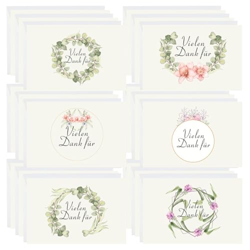18 Dankes-Kartenset mit 18 Grußkarten, 18 Umschläge und 18 Aufklebern, Die Party Karten sind für Hochzeit, Standesamt, Geburtstag, Baby, Kommunion, Jugendweihe, Taufe, Karte Danke, Klappkarte von Embhlitfe
