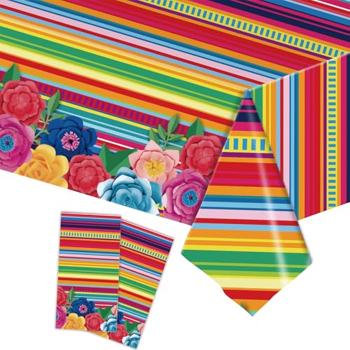 2 PCs Mexikanische Fiesta Party Tischdecke,Dekorationen der mexikanischen Party Cinco de Mayo Party Tisch Cover,137x274 cm Plastiktischabdeckung Blumen -Tischdecke für mexikanische Partytischdekoratio von Embhlitfe
