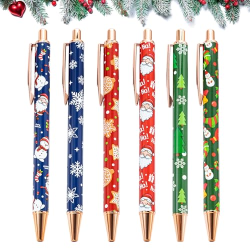 6 Stück Weihnachten Kugelschreiber,Weihnachtskugelschreiber aus Metall Einziehbare Kugelschreiber,Weihnachtsstift Weihnachtsdruckstift Einziehbarer Stift for Weihnachtsgeschenke (Mehrfarbig) von Embhlitfe