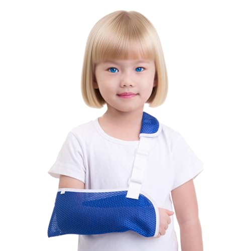 Armschlinge für Kinder mit 3D Netzstoff Atmungsaktiv Verstellbare Schulterstütze Schmerzlindernd bei Armverletzungen Ellbogen Handgelenk Links (Blau) von Embhlitfe