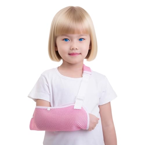 Armschlinge für Kinder mit 3D Netzstoff Atmungsaktiv Verstellbare Schulterstütze Schmerzlindernd bei Armverletzungen Ellbogen Handgelenk Links (Rosa) von Embhlitfe