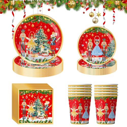 Embhlitfe 50-teiliges Weihnachts-Partygeschirr-Set für 10 Gäste, Frohe Weihnachten, Pappteller, Servietten, Becher, Weihnachtsteller, Weihnachtsfeier, Geschirr, Dekorationen für Weihnachtspartys (rot) Embhlitfe 50-teiliges Weihnachts-Partygeschirr-Set für 10 Gäste, Frohe Weihnachten, Pappteller, Servietten, Becher, Weihnachtsteller, Weihnachtsfeier, Geschirr, Dekorationen für Weihnachtspartys (rot) von Embhlitfe