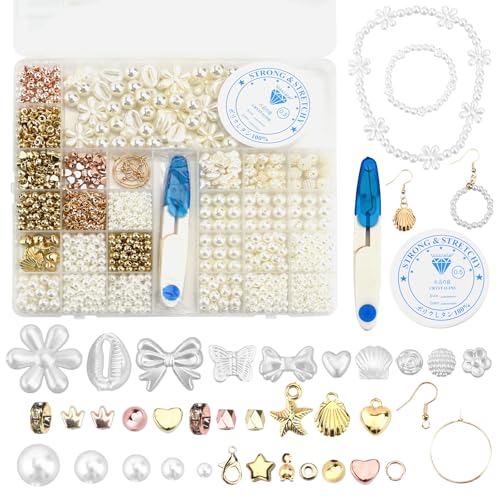 Embhlitfe 999 stück Perlen für Armbänder, Perlen Weiß Set Zum Auffädeln, DIY Perlenfädel set für Schmuckherstellung und Herstellung von Anhängern, Perlen set für Weihnachten,Partys,Ostern,Feiertag von Embhlitfe