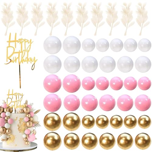 Embhlitfe Boho-Kuchendekorationen, Kugel-Kuchendekoration, Khaki- und Gold-Kugeln für Kuchendekoration, Regenbogen-Kuchenbälle für Geburtstag, Hochzeit, Babyparty, Party-Dekoration, 50 Stück (Rosa) von Embhlitfe