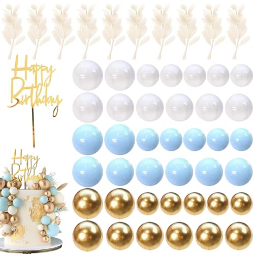 Embhlitfe Boho-Kuchendekorationen, Kugel-Kuchendekoration, Khaki- und Gold-Kugeln für Kuchendekoration, Regenbogen-Kuchenbälle für Geburtstag, Hochzeit, Babyparty, Party-Dekoration, Blau, 50 Stück von Embhlitfe