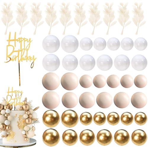 Embhlitfe Boho-Kuchendekorationen, Kugel-Kuchendekoration, Khaki- und Gold-Kugeln für Kuchendekoration, Regenbogen-Kuchenbälle für Geburtstag, Hochzeit, Babyparty, Party-Dekoration, Khaki, 50 Stück von Embhlitfe