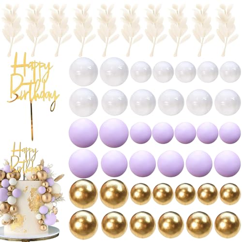 Embhlitfe Boho-Kuchendekorationen, Kugel-Kuchendekoration, Khaki- und Gold-Kugeln für Kuchendekoration, Regenbogen-Kuchenbälle für Geburtstag, Hochzeit, Babyparty, Party-Dekoration, Violett, 50 Stück von Embhlitfe