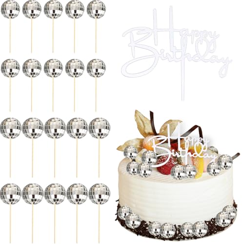 Embhlitfe Discokugel-Kuchenaufsätze, Discokugel-Kuchendekorationen, Mini-Discokugeln für Kuchen, Discokugeln, Cupcake-Topper, silberfarbene Kuchendekorationen für 70er-Jahre, Disco-Partyzubehör, 21 Embhlitfe Discokugel-Kuchenaufsätze, Discokugel-Kuchendekorationen, Mini-Discokugeln für Kuchen, Discokugeln, Cupcake-Topper, silberfarbene Kuchendekorationen für 70er-Jahre, Disco-Partyzubehör, 21 von Embhlitfe