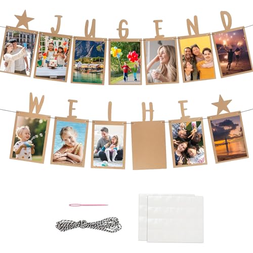 Embhlitfe Jugendweihe Deko, Fotogirlande, Originelle Fotogirlande zur Jugendweihe, 13 Kraftpapierkarten Fotos von 1 bis 13 Jahre - Hängende，Wanddekoration für Junge & Mädchen von Embhlitfe