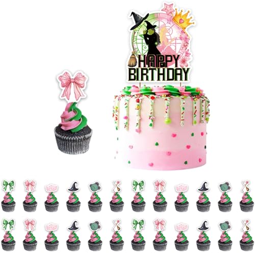 Embhlitfe Wicked Cake Toppers Dekorationsset für Geburtstagsparty, inklusive 1 großen Happy Birthday Cup Topper und 24 Cupcake-Topper Embhlitfe Wicked Cake Toppers Dekorationsset für Geburtstagsparty, inklusive 1 großen Happy Birthday Cup Topper und 24 Cupcake-Topper von Embhlitfe