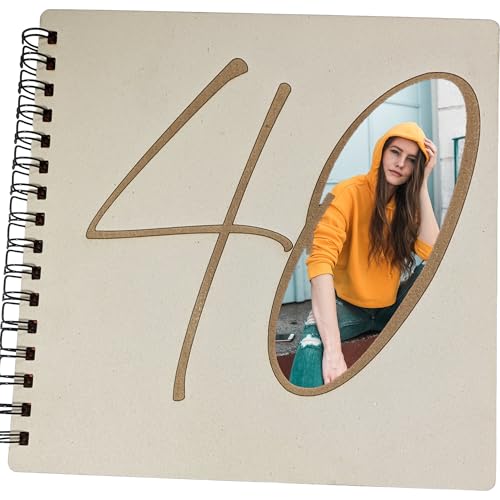 Fotobuch oder Gästebuch aus Holz mit großem Ausschnitt 40 auf der Vorderseite Geburtstag Jahrestag von Embracing Mindfulness
