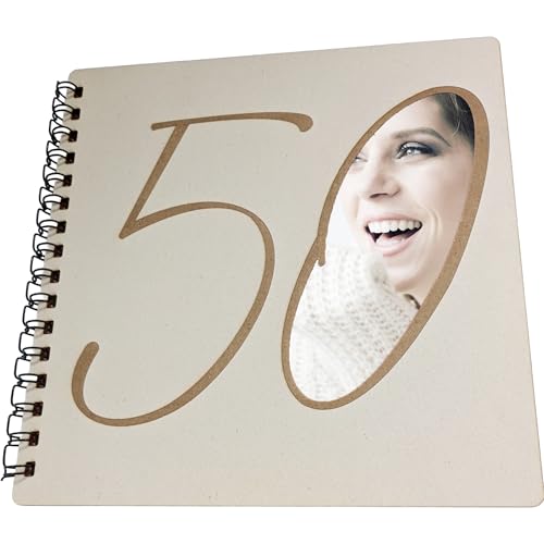 Fotobuch oder Gästebuch aus Holz mit großem Ausschnitt 50 auf der Vorderseite Geburtstag Jahrestag von Embracing Mindfulness