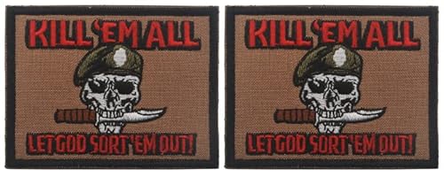 2 Stück Kill'Em All Let God Sort'em Out Stickerei Patch Militär Taktische Moral DIY Emblem Werkzeug Ausrüstung Applique mit Haken Bestickter Patch von Embroidery Patch